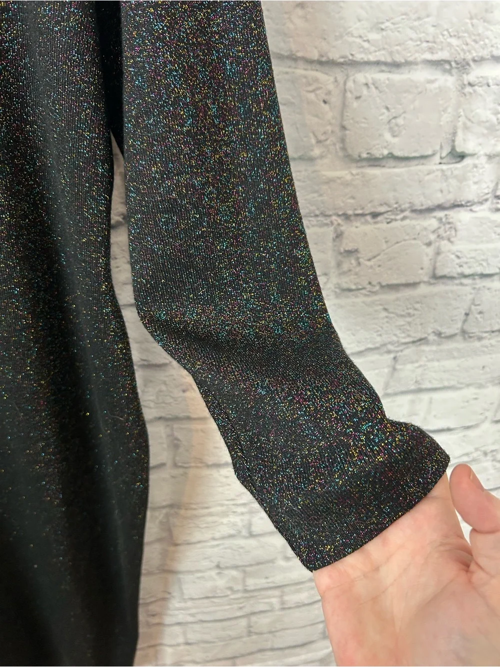 Torrid Size 2 /2X Crew Midi Dress Black Rainbow Metallic Knit Bodycon Long Sleev